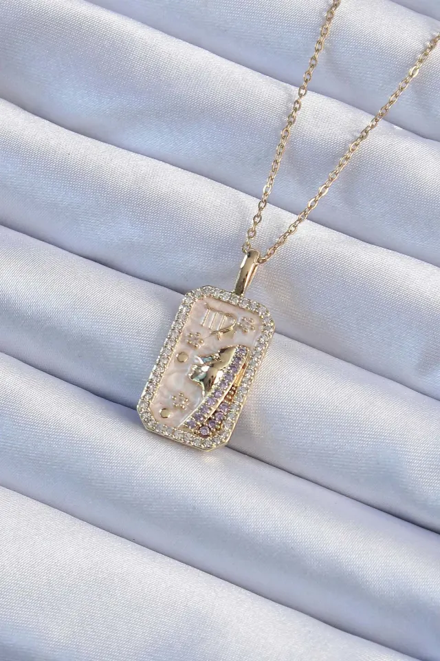 316L Çelik Zincir Gold Renk Zirkon Taşlı Yüz Figürlü Tarot Kolye