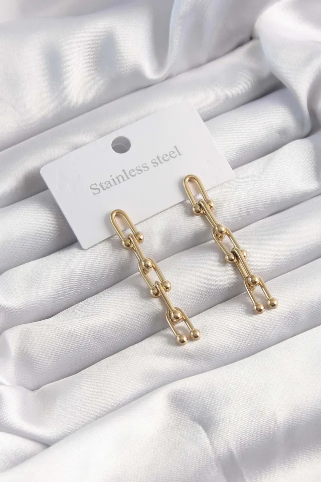 316L Çelik Gold Renk Sallantılı Model Küpe