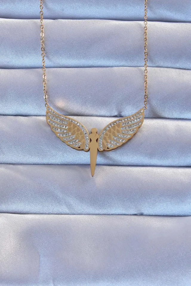 316L Çelik Gold Renk Zirkon Taşlı Mikail Kolye