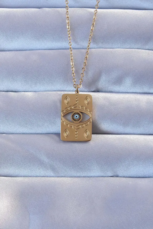 316L Çelik Gold Renk İşlemeli Nazarlı Vintage Kolye