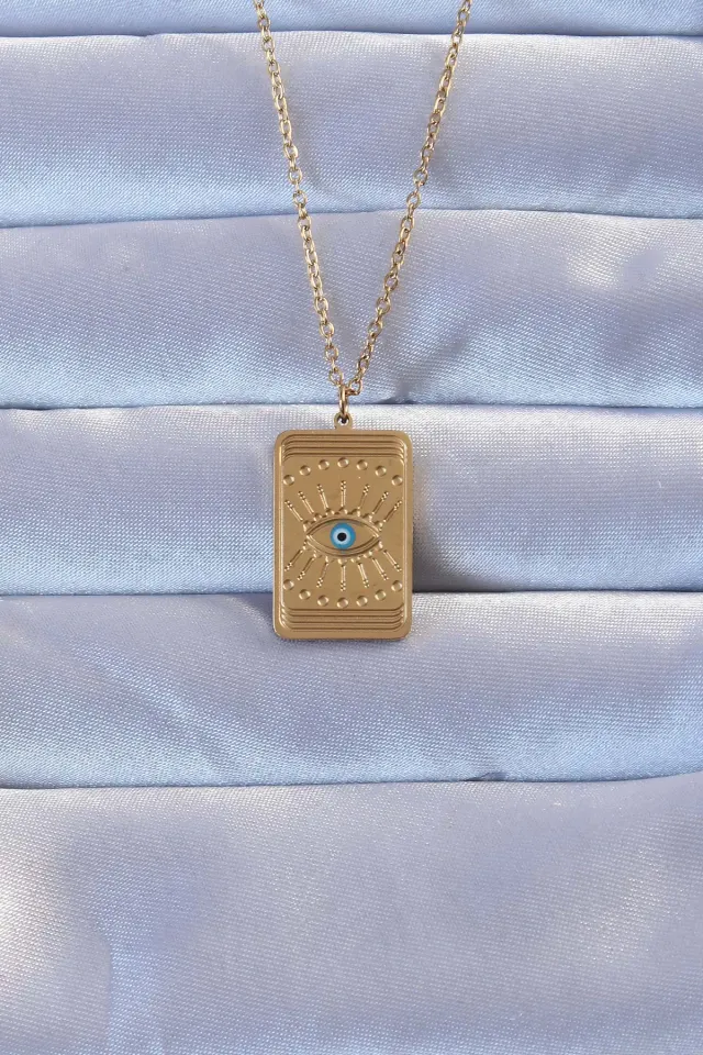316L Çelik Gold Renk İşlemeli Nazarlı Göz Model Vintage Kolye