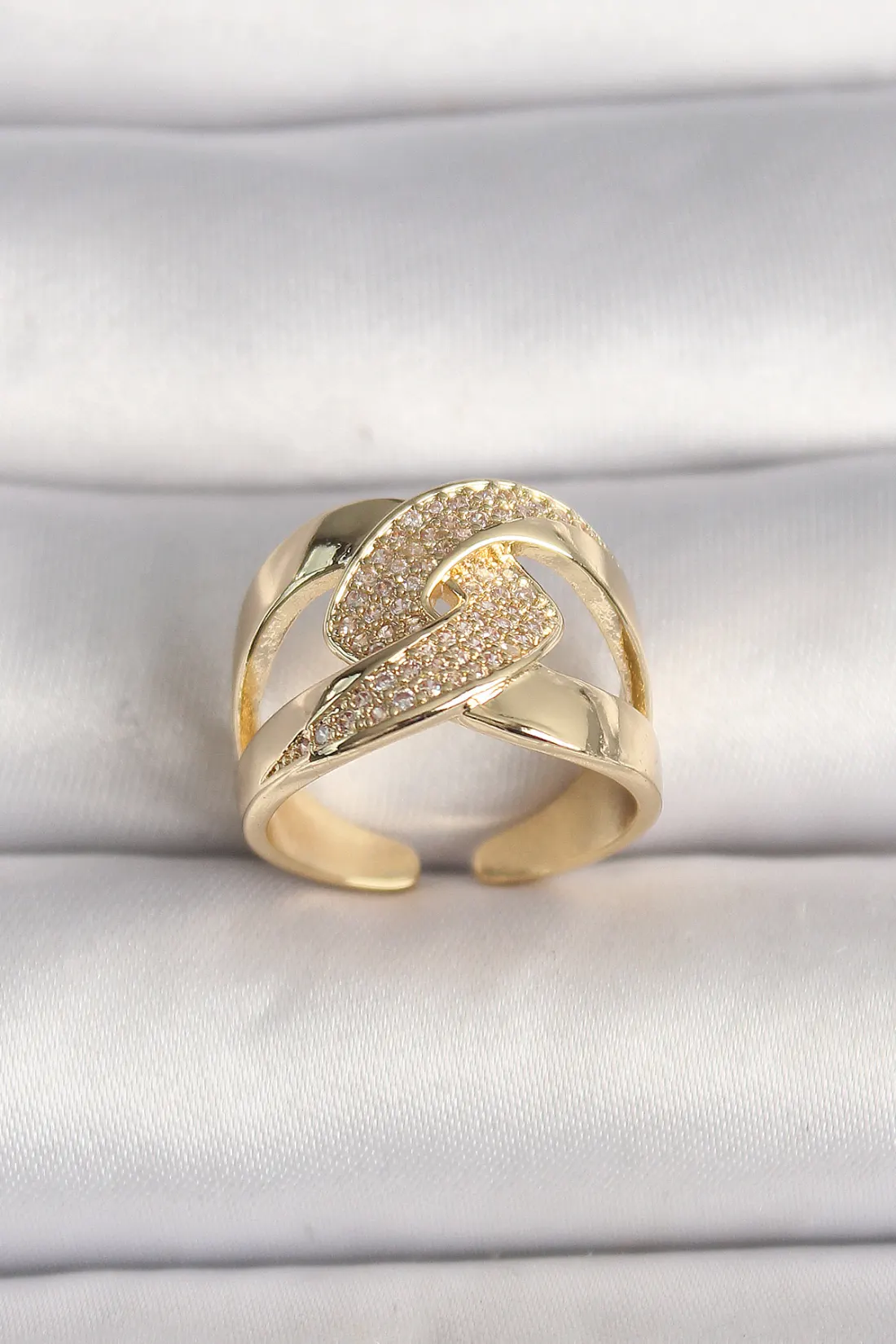 Pirinç Gold Renk Ayarlanabilir Zirkon Taşlı Kadın Yüzük