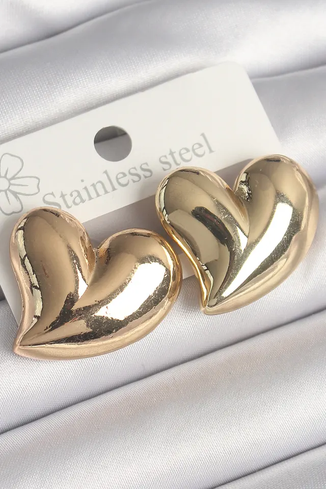 Pirinç Gold Renk Bomba Kalp Model Kadın Küpe
