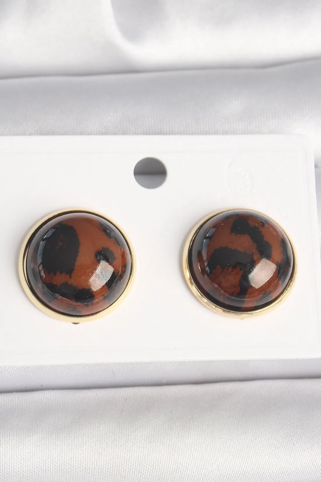 Pirinç Gold Renk 3D Daire Leopar Model Kadın Küpe