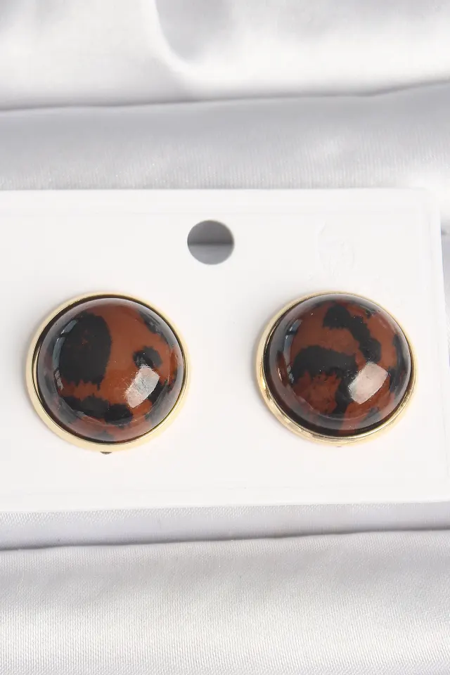 Pirinç Gold Renk 3D Daire Leopar Model Kadın Küpe