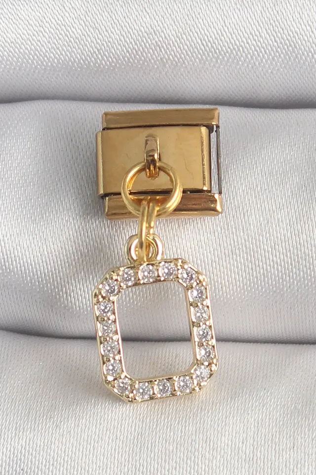 316L Çelik Gold Renk Sallantı Kare Zirkon Taşlı Nomination Charm