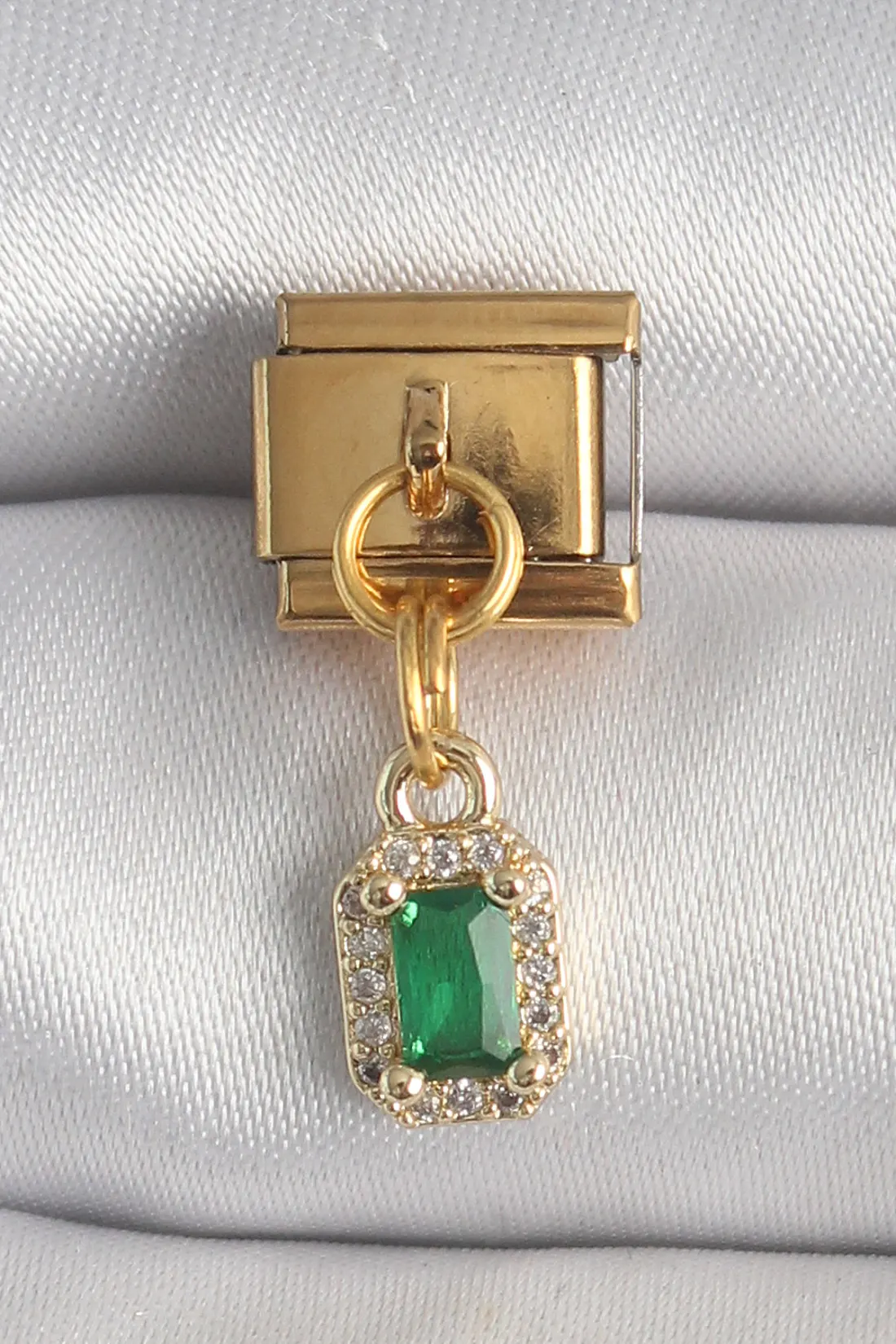 316L Çelik Gold Renk Sallantı Kare Yeşil Zirkon Taşlı Nomination Charm