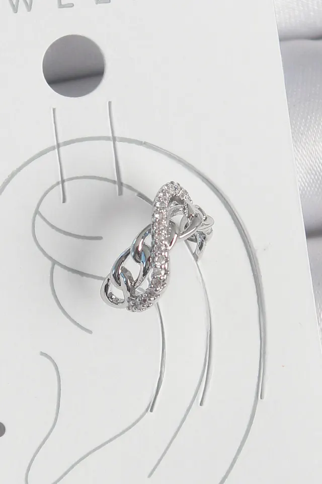 Pirinç Gümüş Renk Zirkon Taşlı Zincir Sonsuzluk Model Kadın Kıkırdak Küpe