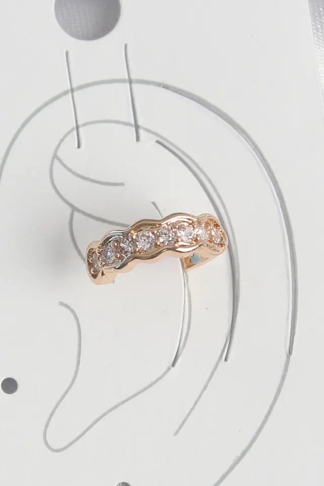 Pirinç Gold Renk Zirkon Taşlı Kadın Kıkırdak Küpe