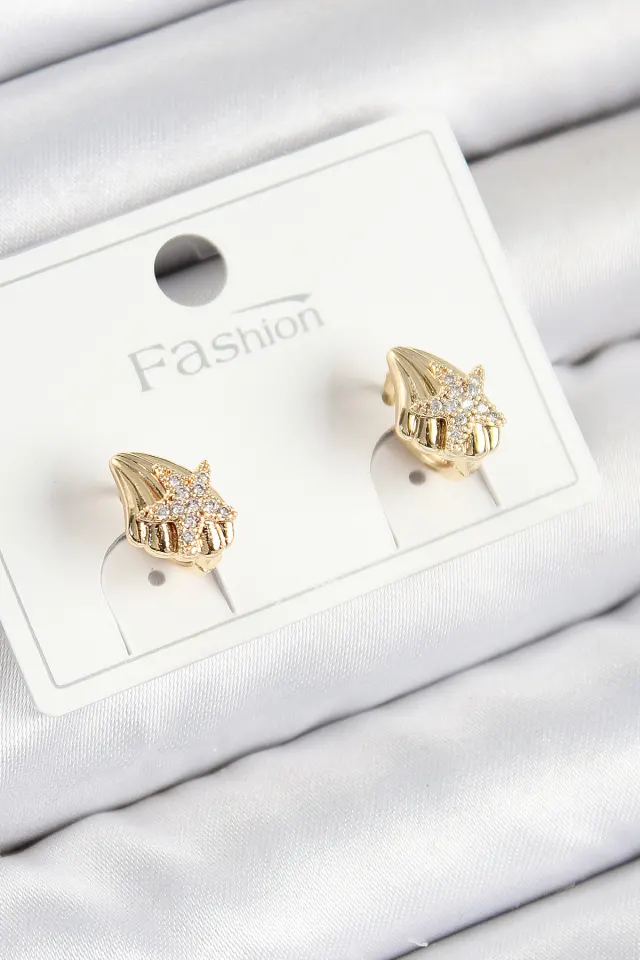 Pirinç Zirkon Taşlı Yıldız Model Gold Renk Çocuk Küpe