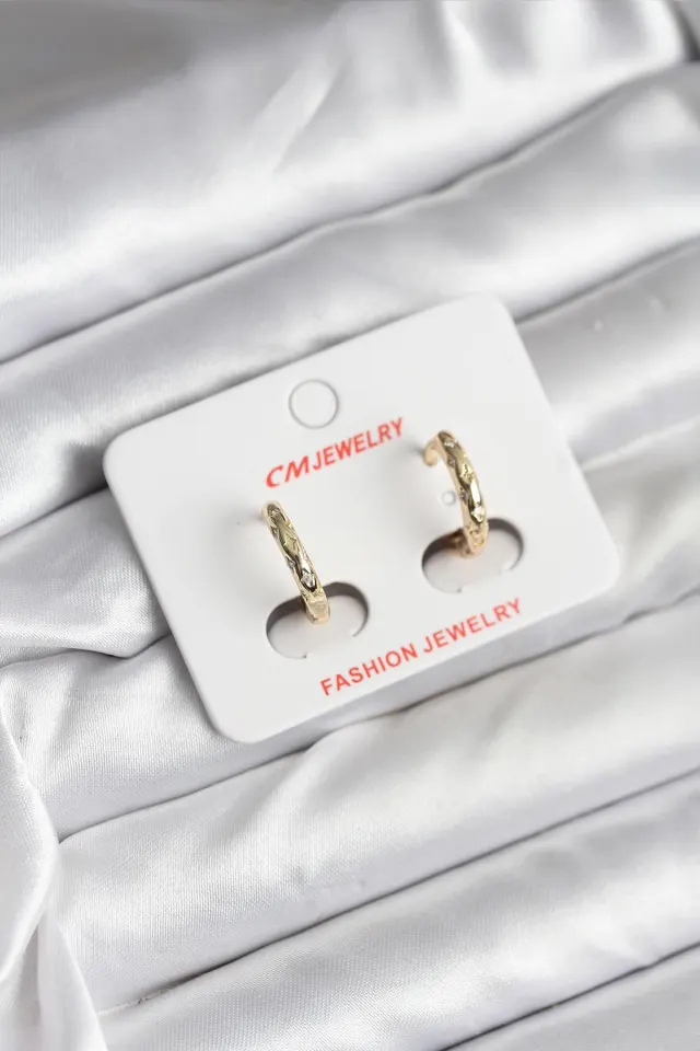 14K Gold Renk Kaplama Zirkon Taşlı Halka Model CM Kadın Küpe