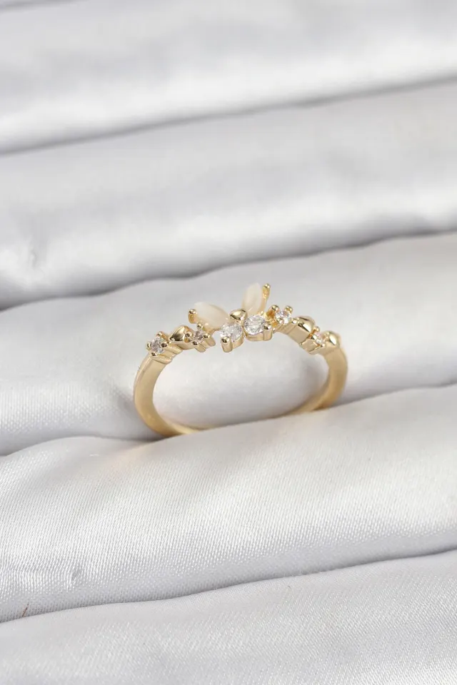 Kelebek Model Gold Renk Pirinç Kadın Yüzük