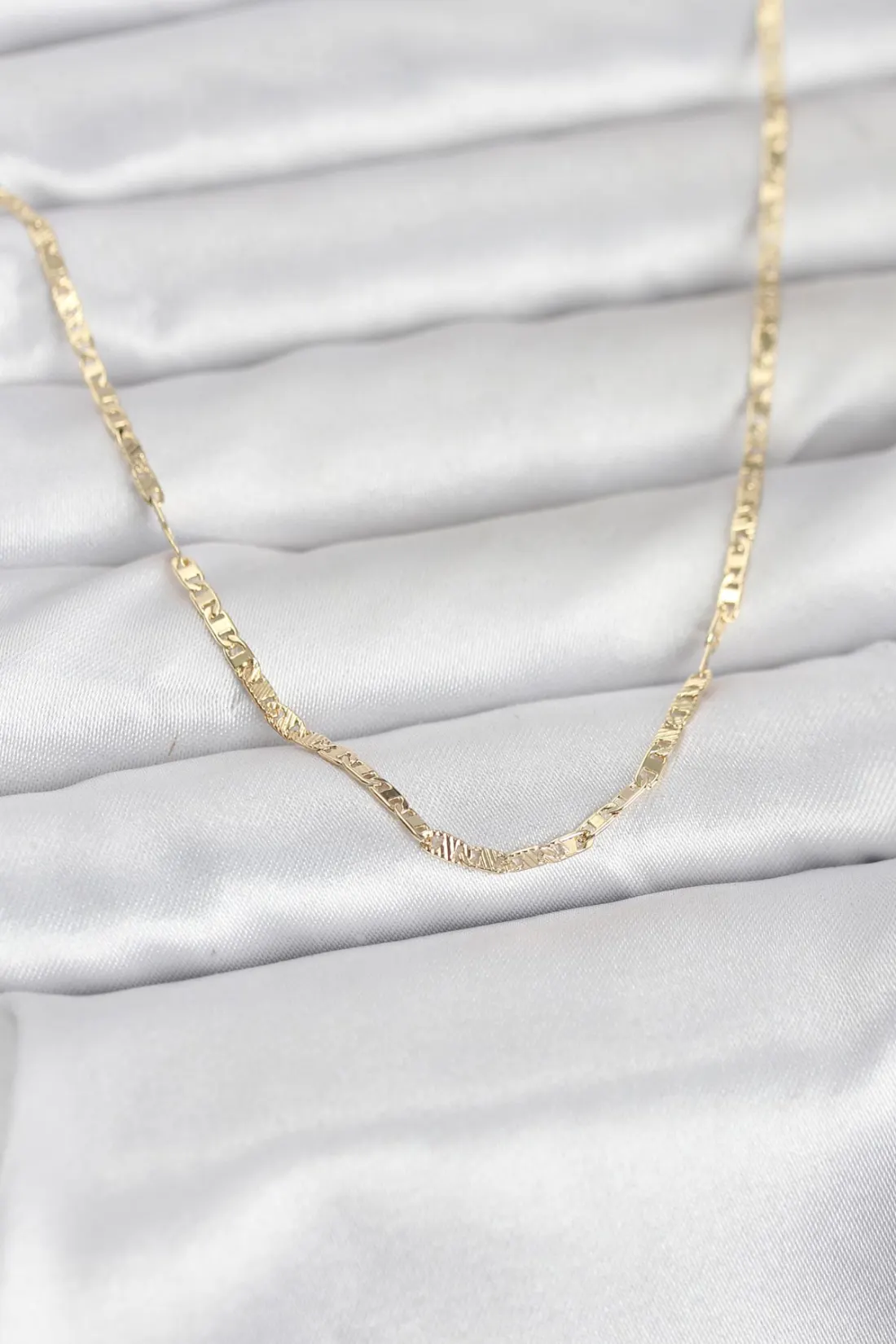 CM 14K Gold Renk Yassı Zincir Model 60 cm Kadın Kolye