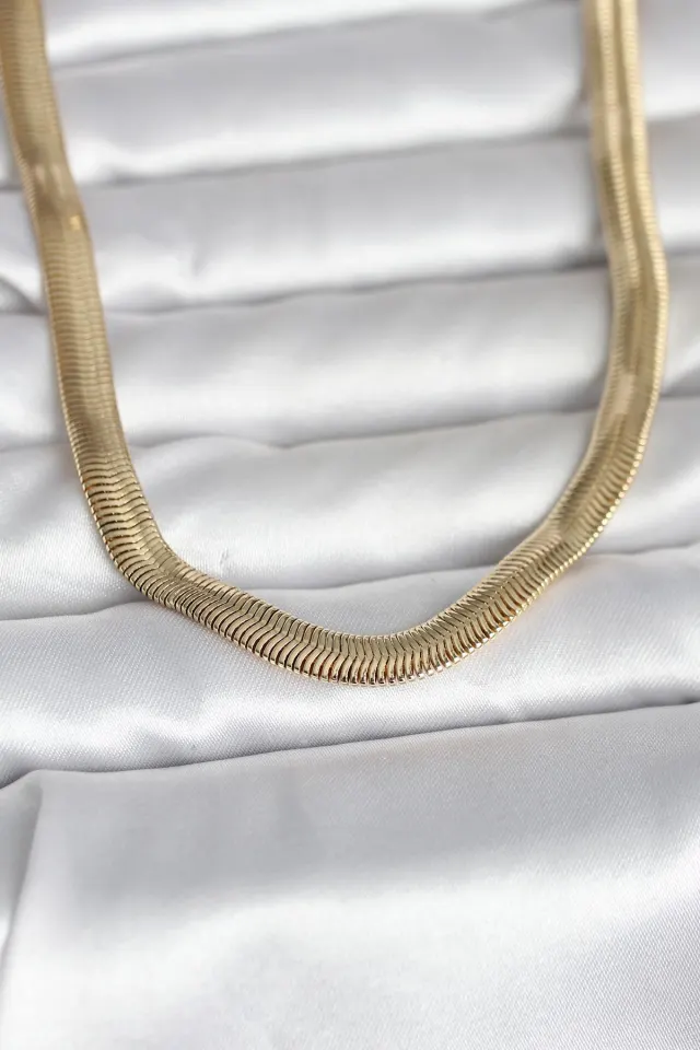 CM 14K Gold Renk Kalın Yassı Yılan Zincir Model 45 cm Kadın Kolye