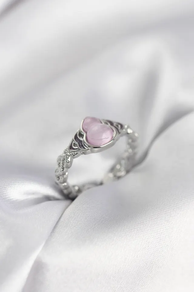 Gümüş Renk Pembe Damla Model Kadın Yüzük