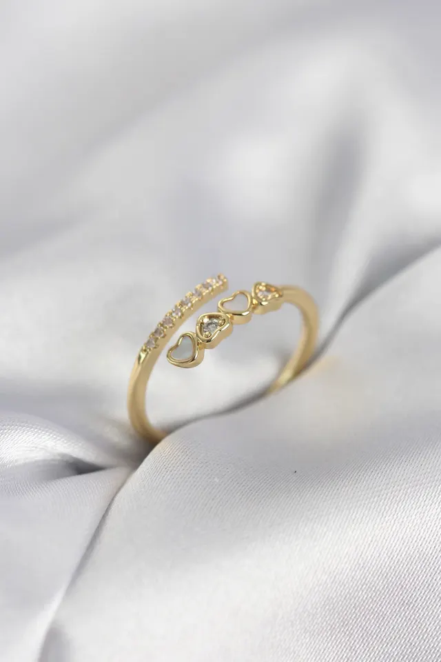 Gold Renk Zirkon Taşlı Minimal Kalp Model Kadın Yüzük