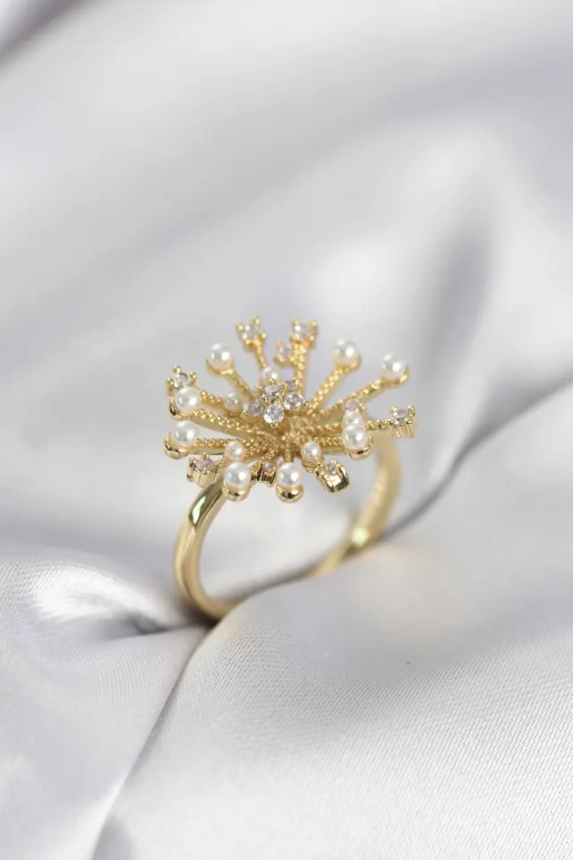 Gold Renk Karahindiba Model Zirkon Taşlı Kadın Yüzük