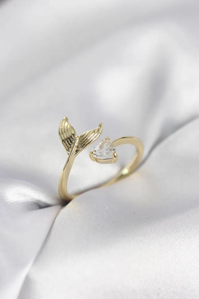 Balık Kuyruğu Model Gold Renk Zirkon Taşlı Kadın Yüzük