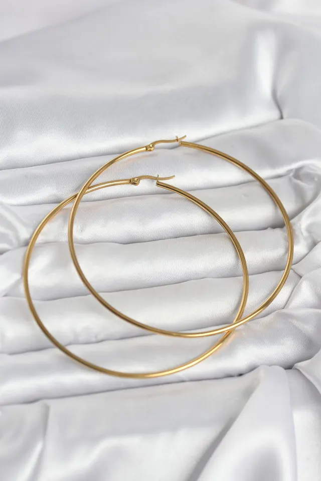 316L Çelik Gold Renk 80 mm Kadın Halka Küpe