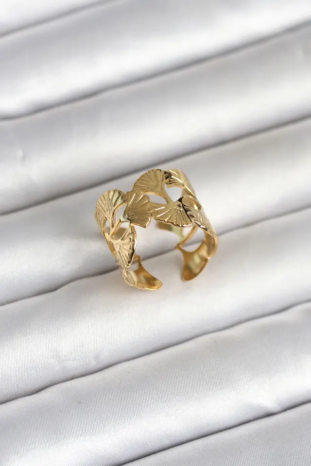 316L Çelik Gold Renk Yelpaze Model Kadın Yüzük