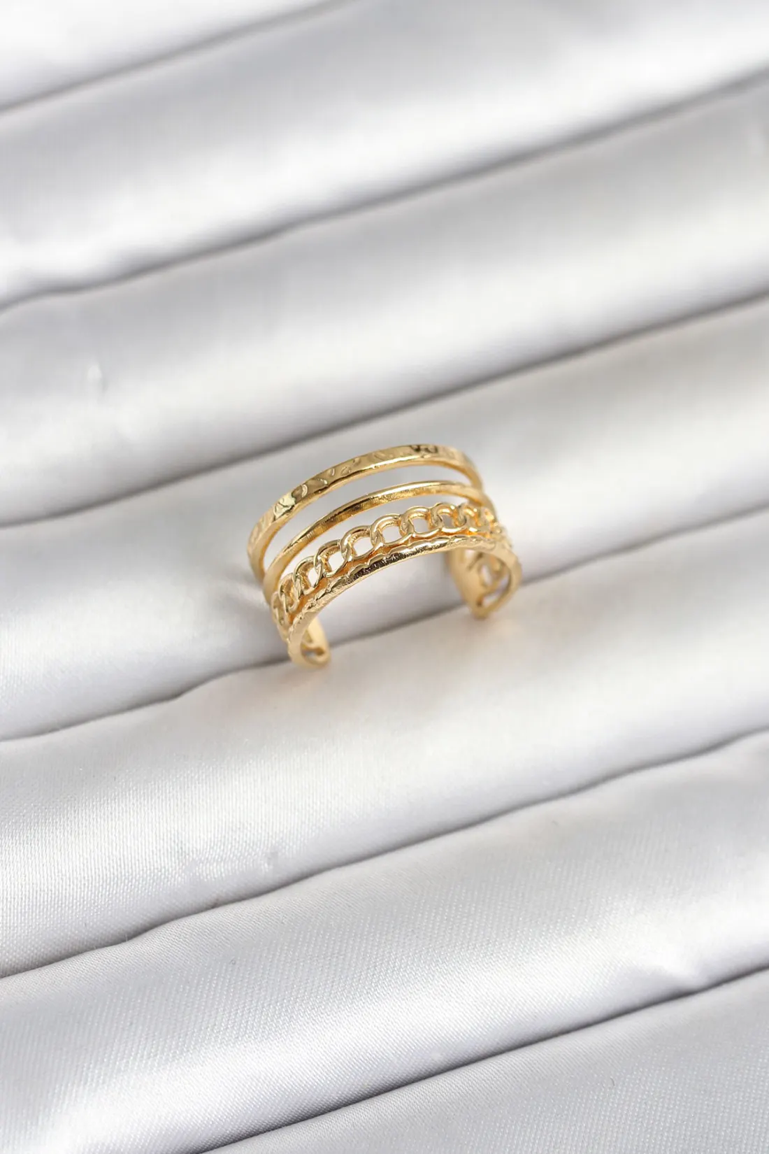 316L Çelik Gold Renk Zincirli Vintage Model Kadın Yüzük