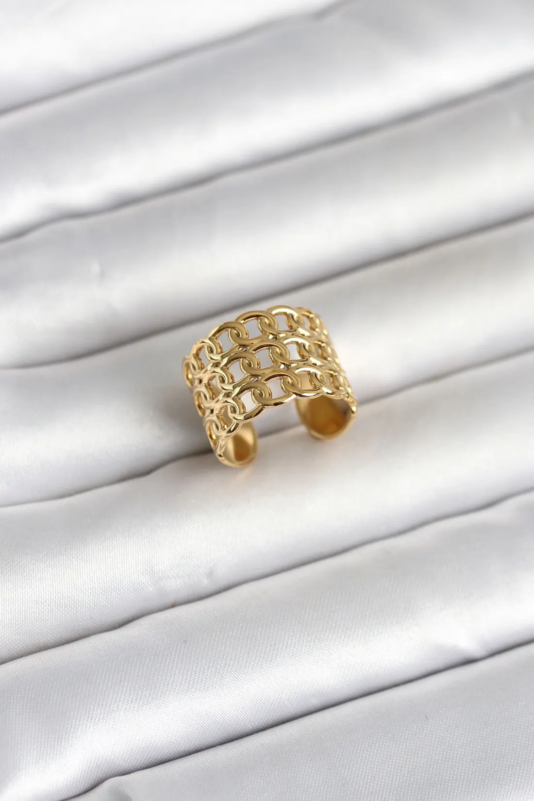316L Çelik Gold Renk Zincir Model Kadın Yüzük