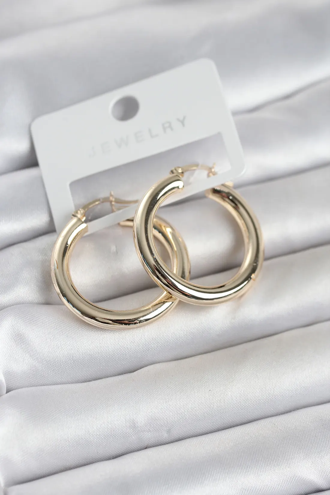 Gold Renk Pirinç Halka 30 mm Kadın Küpe