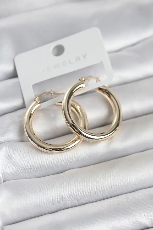 Gold Renk Pirinç Halka 30 mm Kadın Küpe