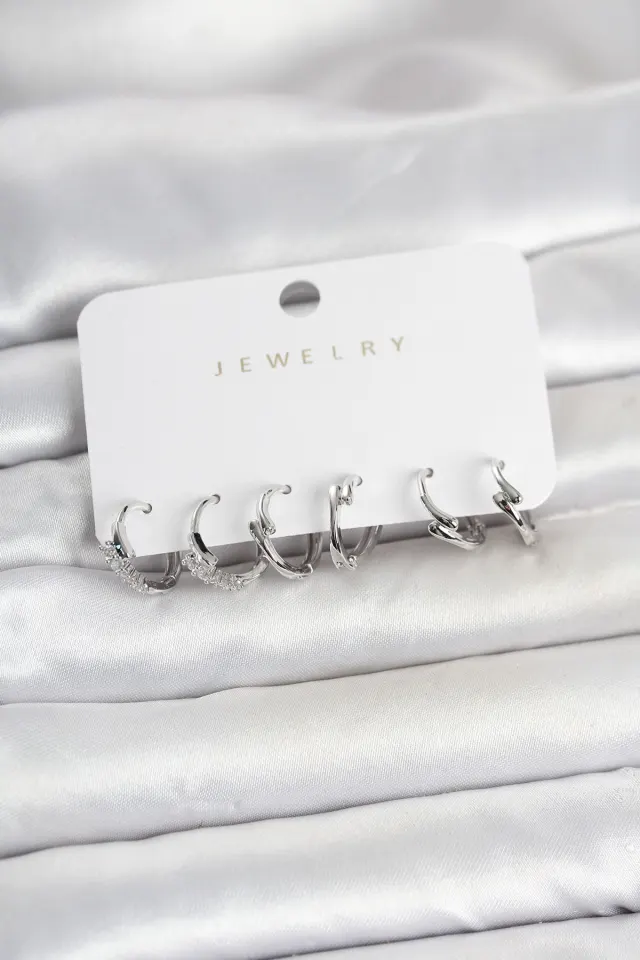 Pirinç Gümüş Renk Botega Model Kadın Küpe Seti
