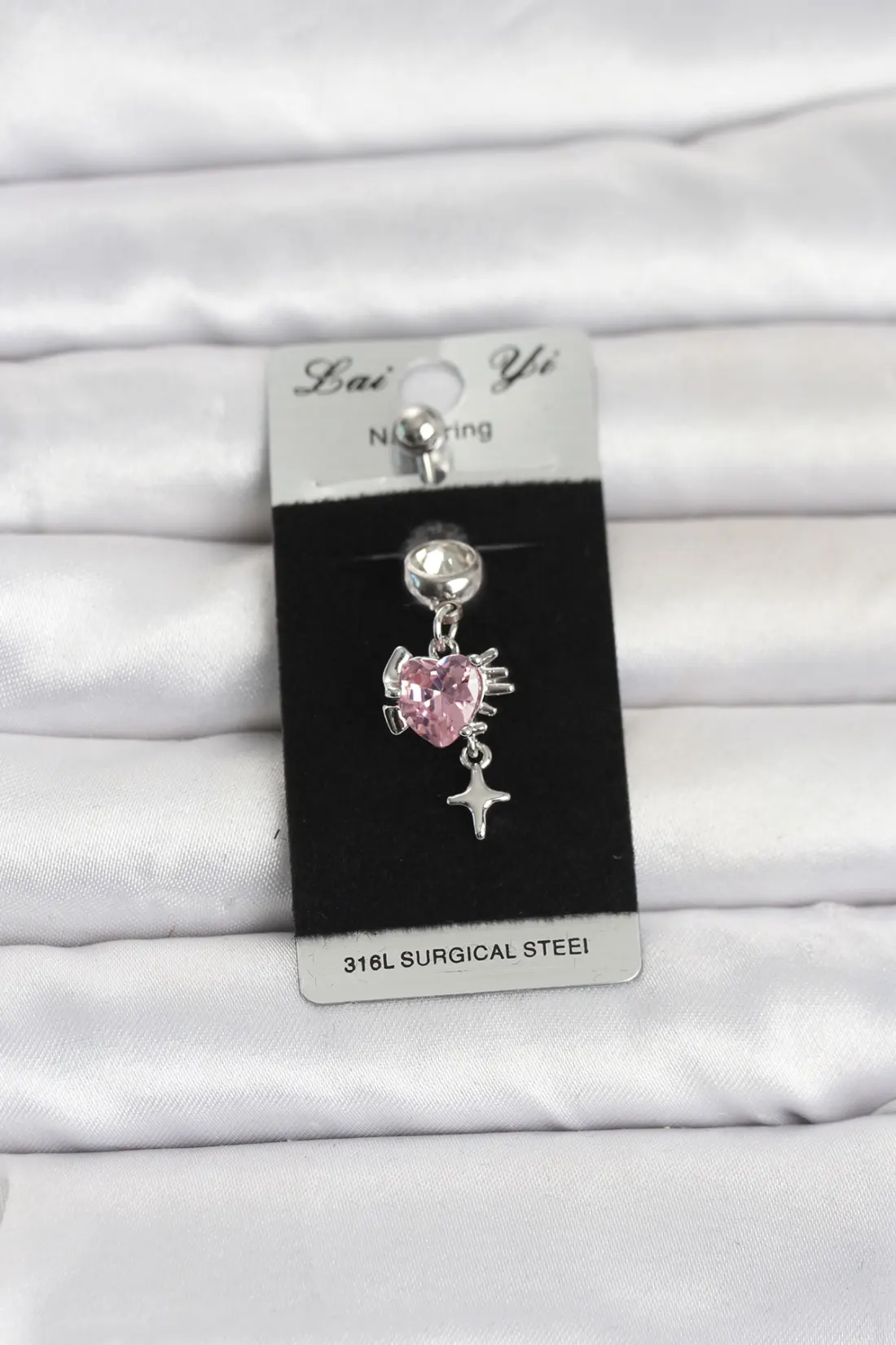 316L Cerrahi Çelik Pembe Zirkon Taşlı Model Göbek Piercing