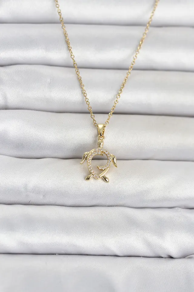 316L Çelik Zincir Gold Renk Caretta Caretta Model Kadın Kolye
