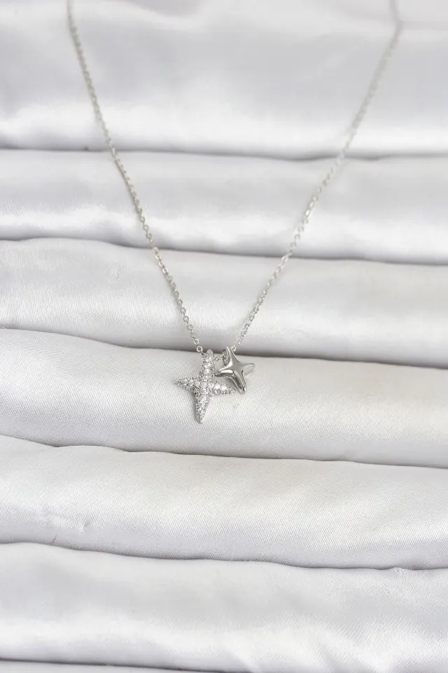 Pirinç Gümüş Renk Minimal Kutup Yıldızı Model Kadın Kolye