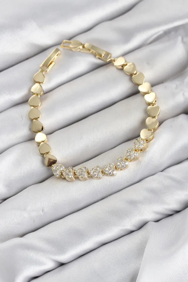 CM Kalp Model Zirkon Taşlı VIP Seri Gold Renk Pirinç Kadın Bileklik