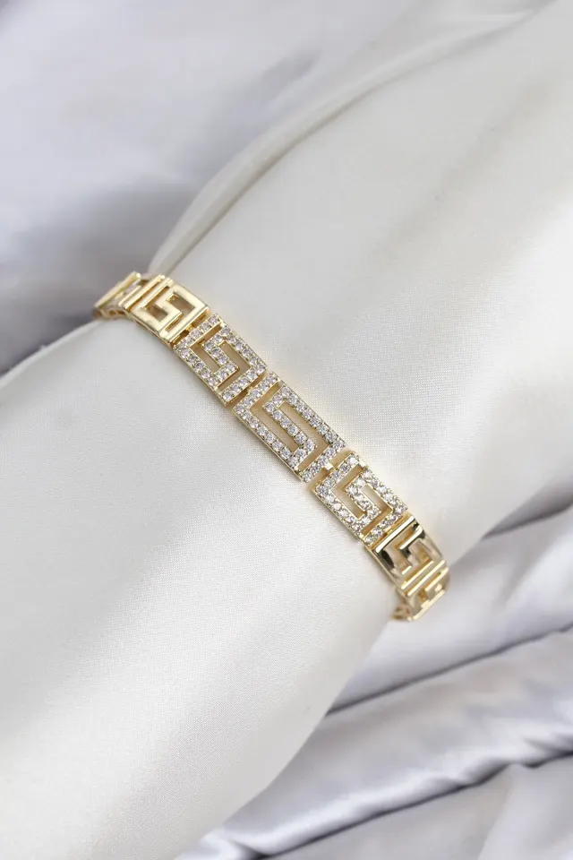 CM Labirent Model Zirkon Taşlı VIP Seri Gold Renk Pirinç Kadın Bileklik